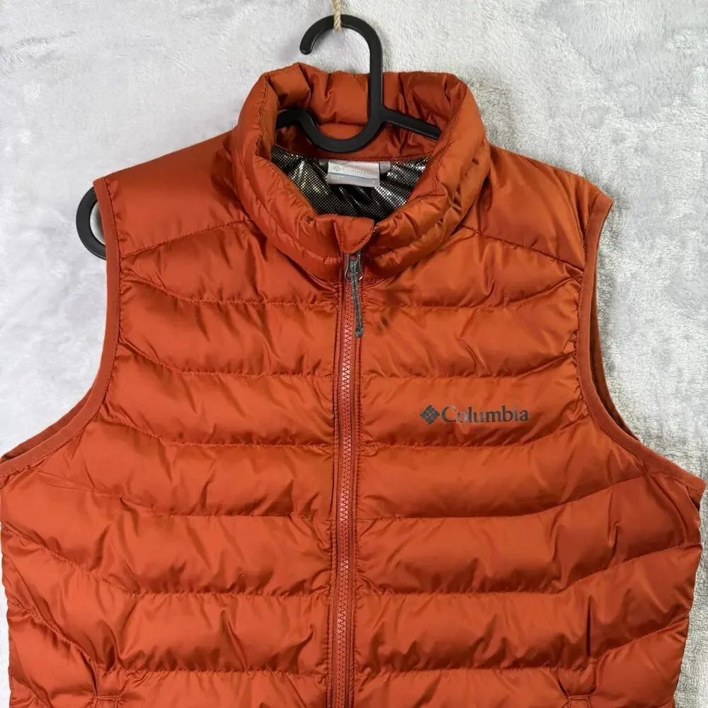Columbia Omni Heat Puffer Vest Men's Small Orange Hiking Outdoor Pockets Thermal